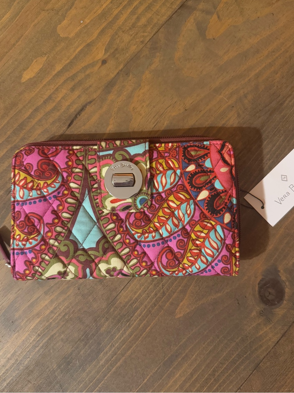 Vera Bradley Pink Multicolor Quilted Paisley Zip-Around Card Wallet